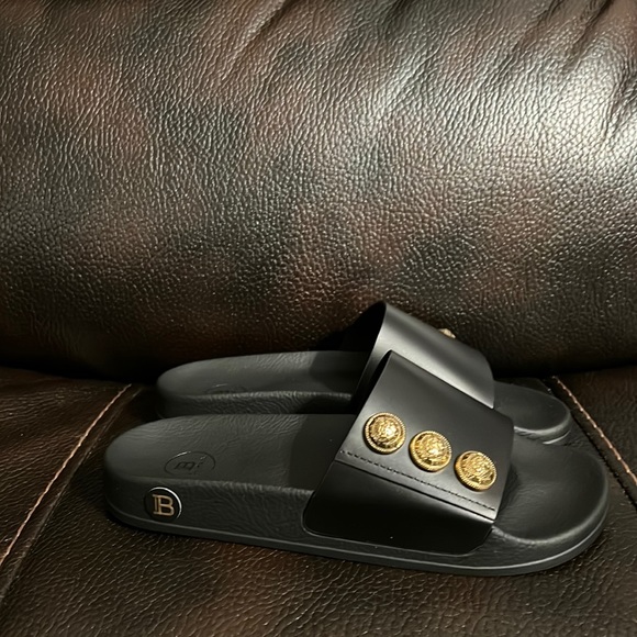 Balmain women’s symi leather button logo monogram sandals slides NEW - Picture 6 of 12